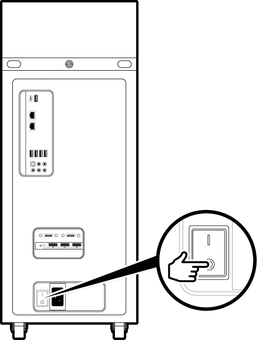 Line drawing showing the operation of the DGX Station PSU rocker switch to the OFF position for earlier units.