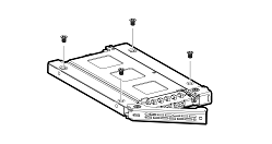 Line drawing showing the screws being removed from the drive-tray