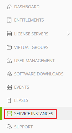 Screen capture showing the Service Instances tab on the NLS navigation pane