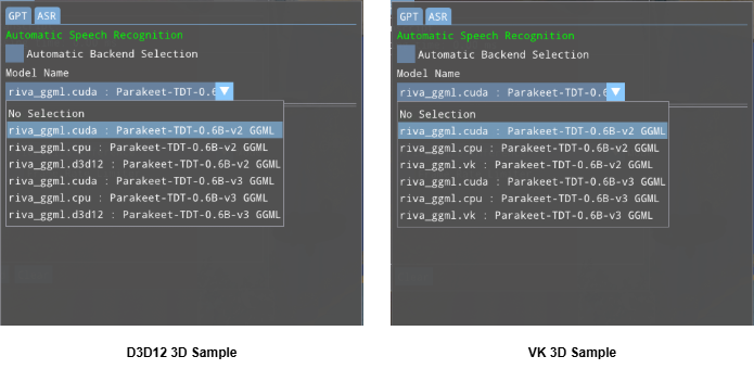 ASR backend dropdowns for default (D3D12) and -vk launch modes