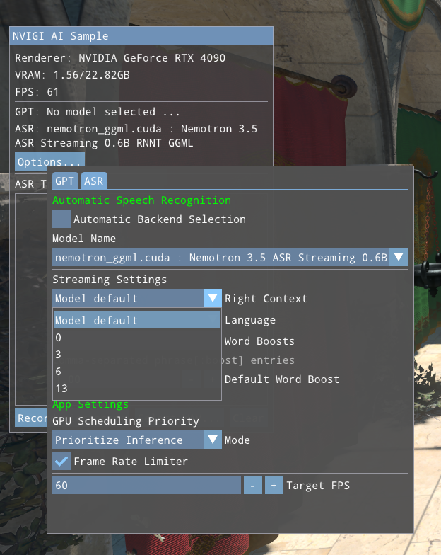 Right-context choices for Nemotron Streaming 3.5