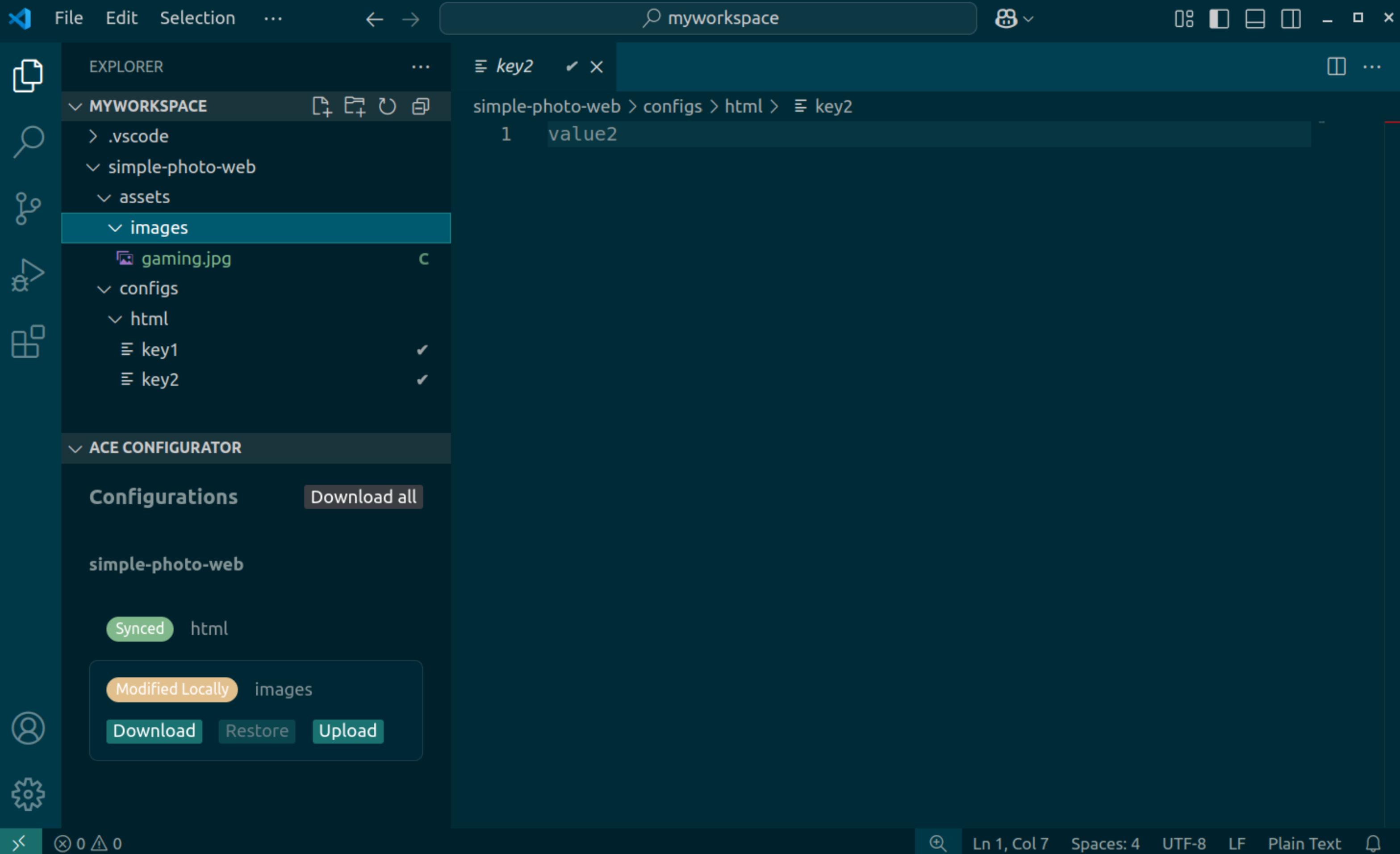 A screenshot of the extension's configurations screen. One configuration is synced, while the other indicates "modified locally"
