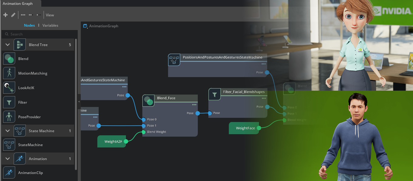 The Animation Graph, is Omniverse’s runtime framework for skeletal animation blending, playback, and control.