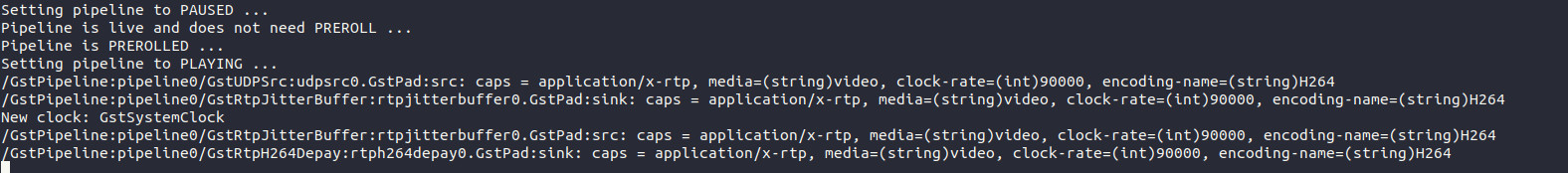 Terminal output of Gstreamer video receiver.