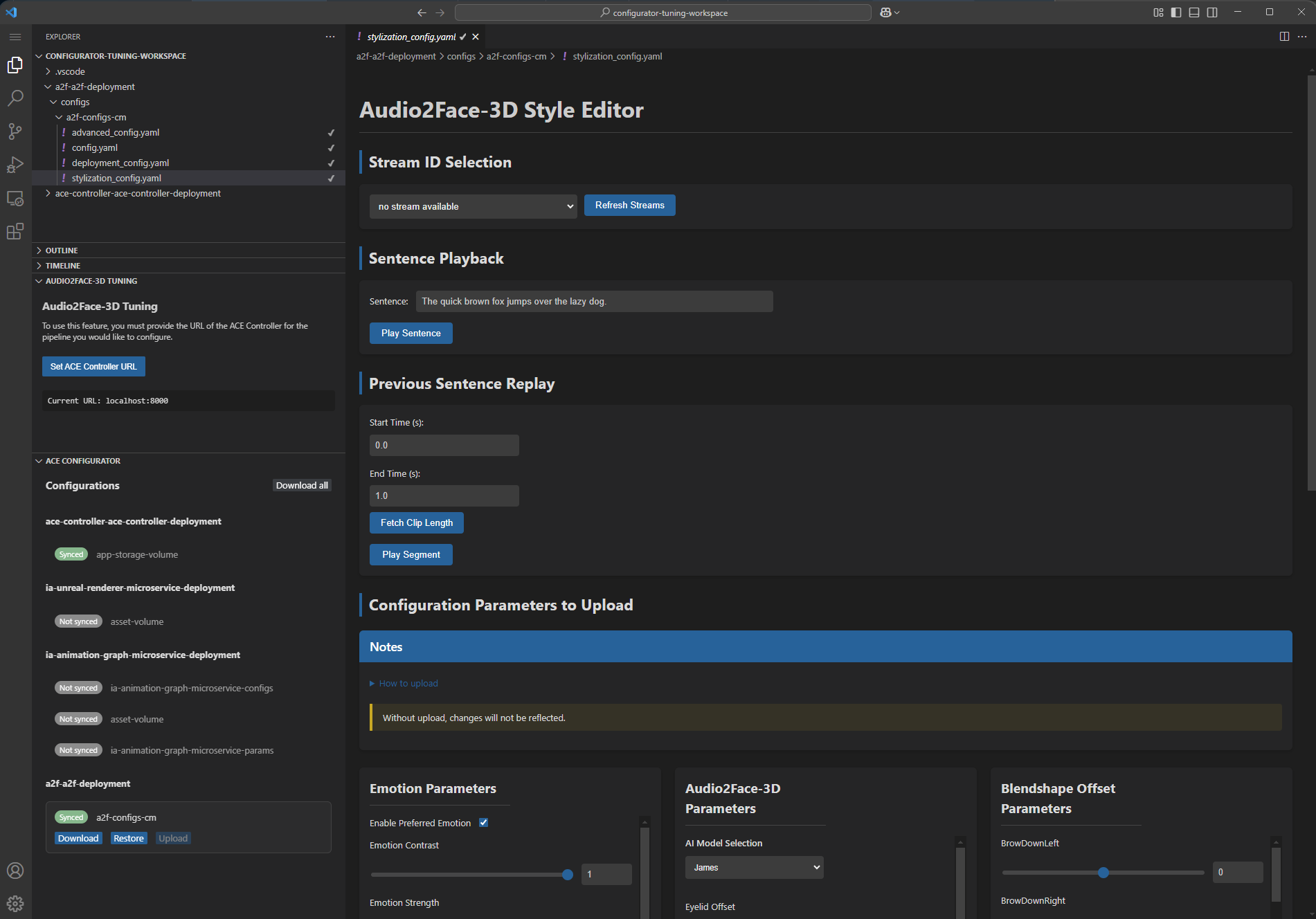 Figure 1: Audio2Face-3D Tuning Tool VSCode Extension