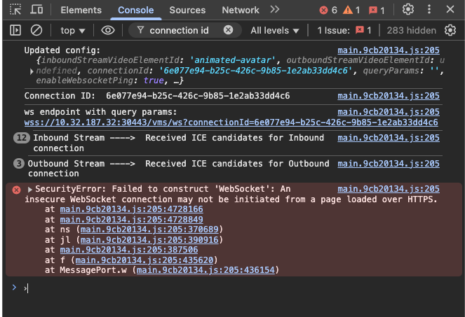 Tokkio Error creating WebSocket