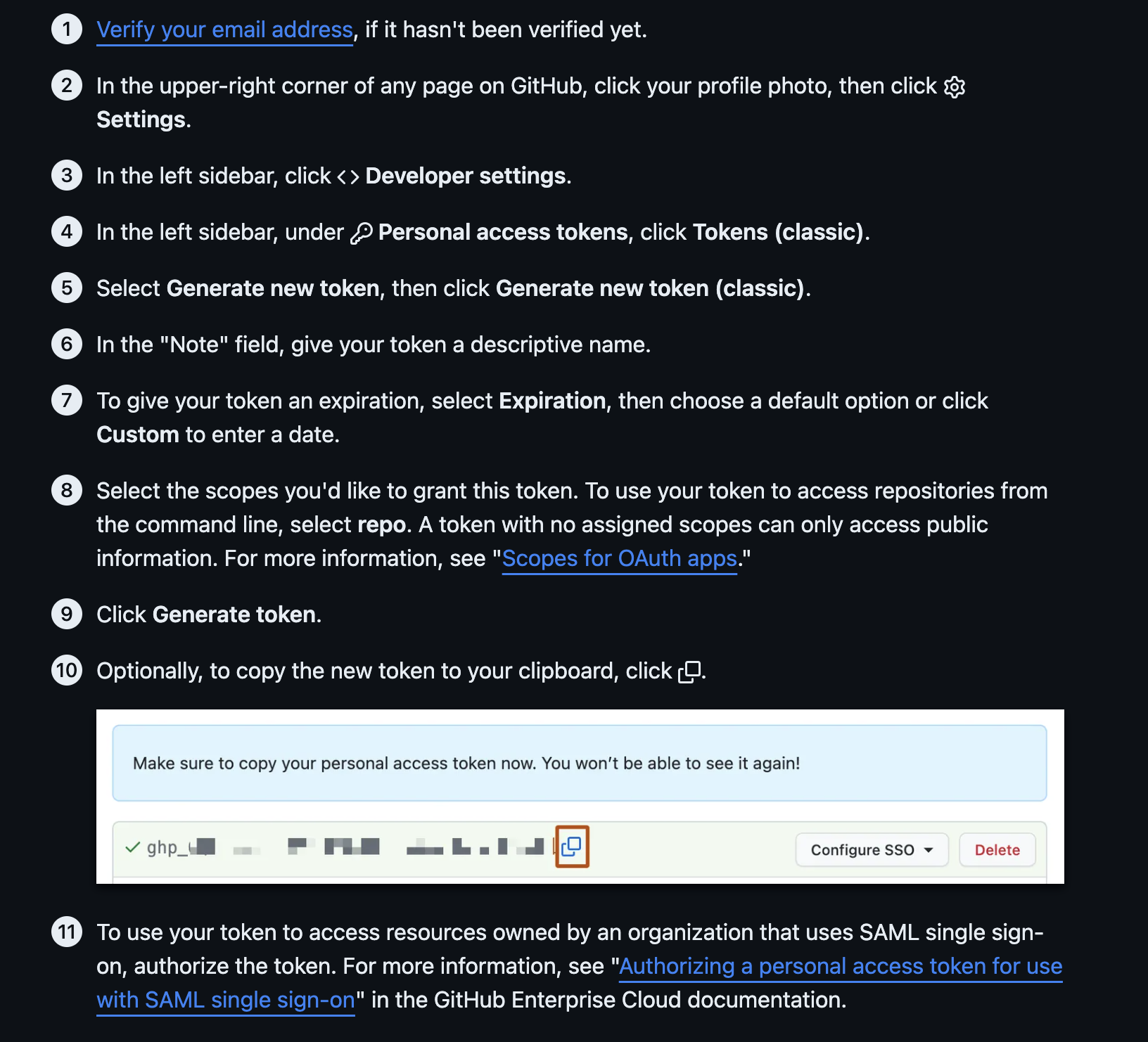Create GitHub access token