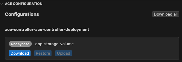 A screenshot of the extension's option to download the ace controller configuration.