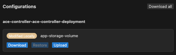 A screenshot of the ACE configurator upload button.