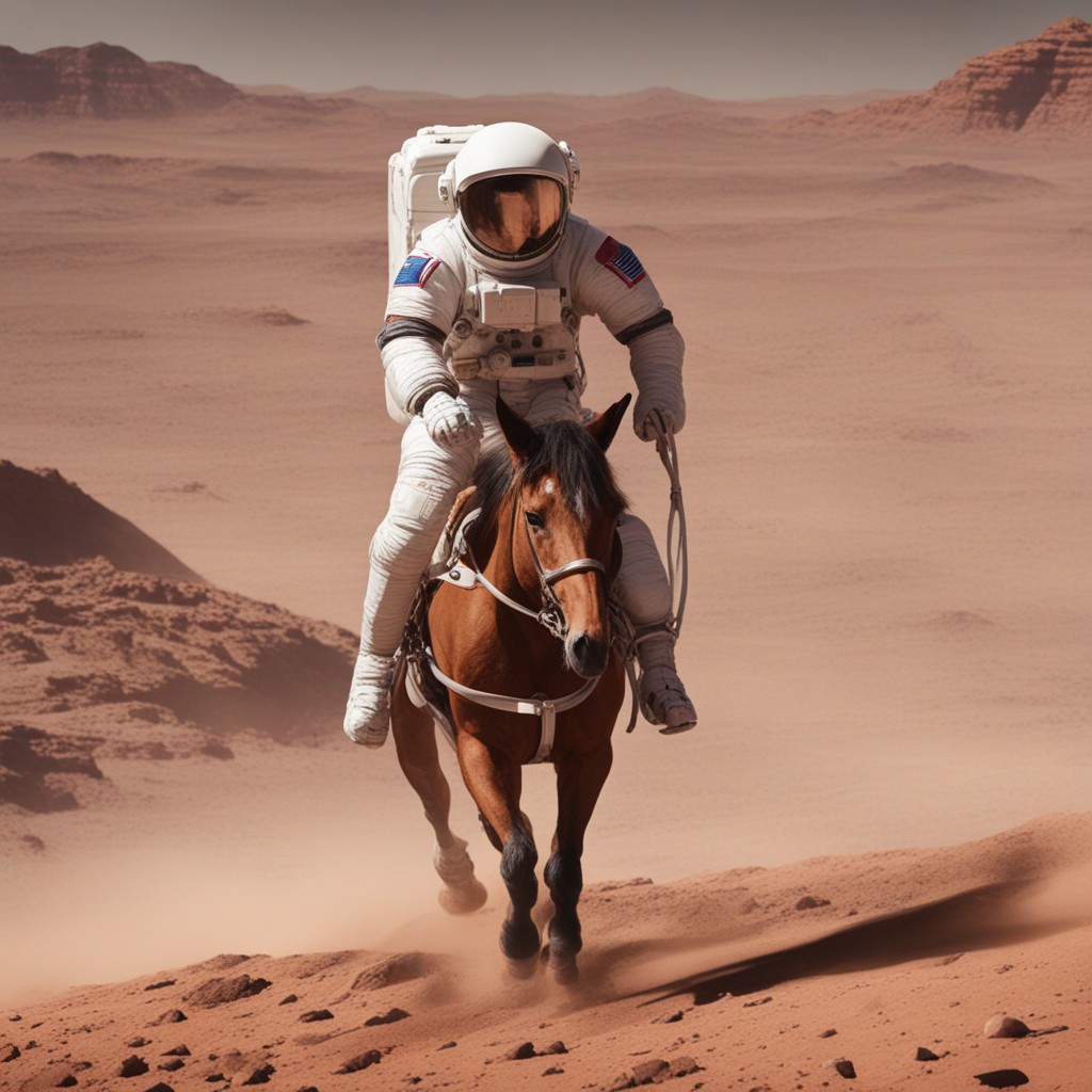 A photo of an astronaut riding a horse on Mars
