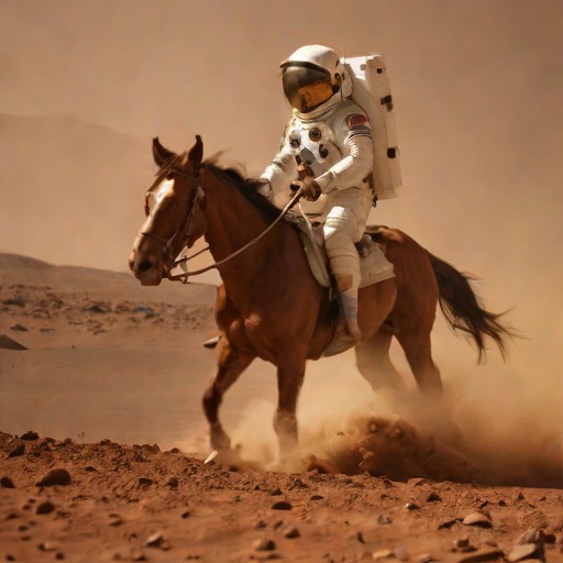 A photo of an astronaut riding a horse on Mars