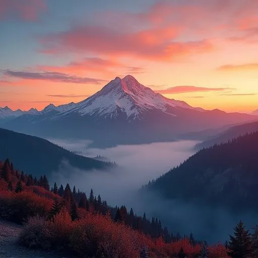Generated image: a serene mountain landscape at sunset