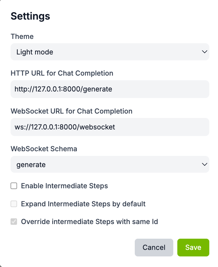 AIQ toolkit Web UI Settings