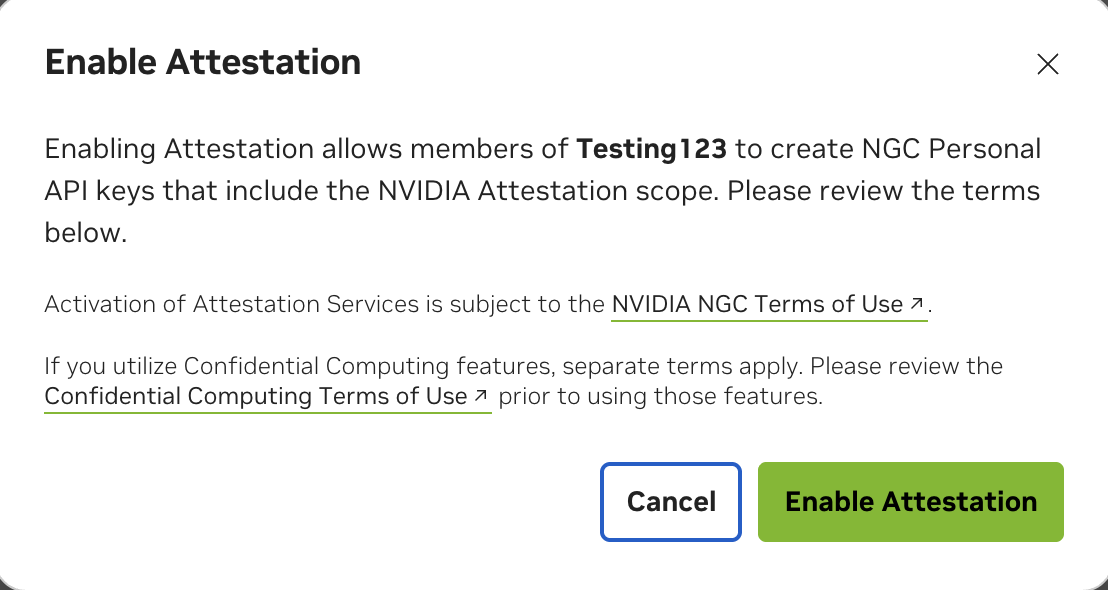 Enable Attestation Dialog