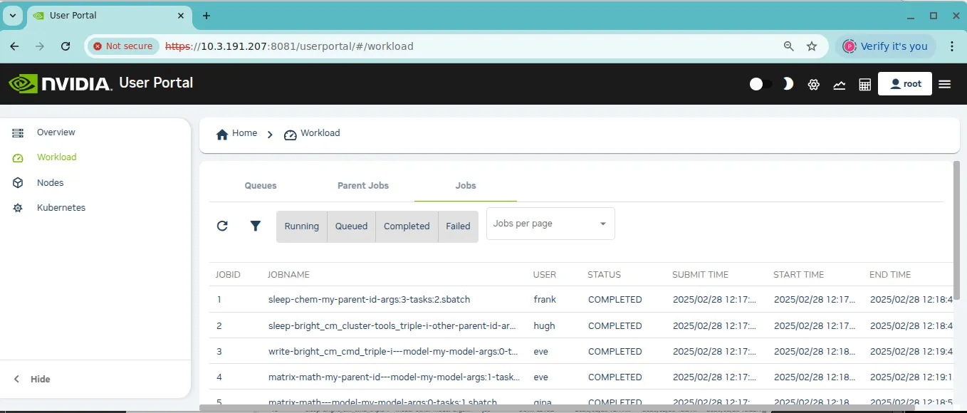 User Portal: Workload Page