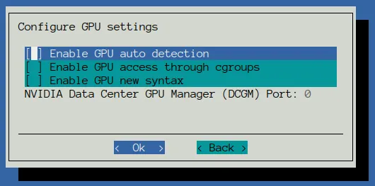 GPU settings screen for LSF in cm-wlm-setup