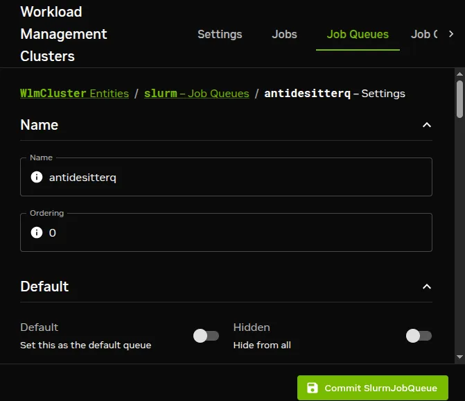 Workload manager queue parameters configuration