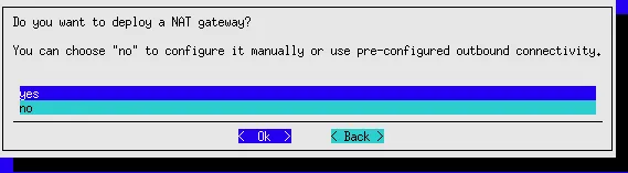 Cluster On Demand TUI wizard: decide on how to set up a NAT gateway