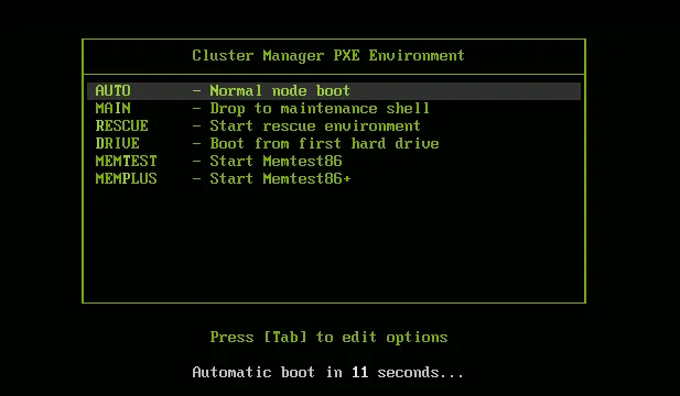 PXE boot menu options