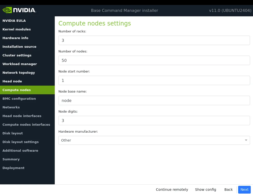 Compute node settings