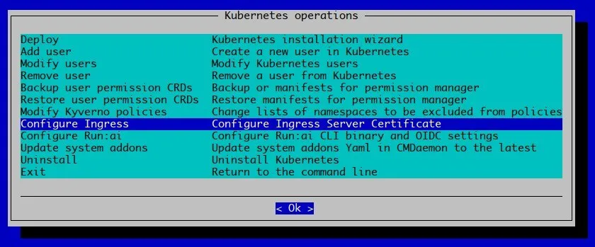 The Configure TLS Certificate for Gateway item under the Gateway configuration menu