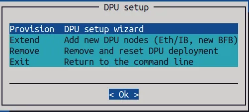 Initial screen for cm-dpu-setup with already existing DPU nodes