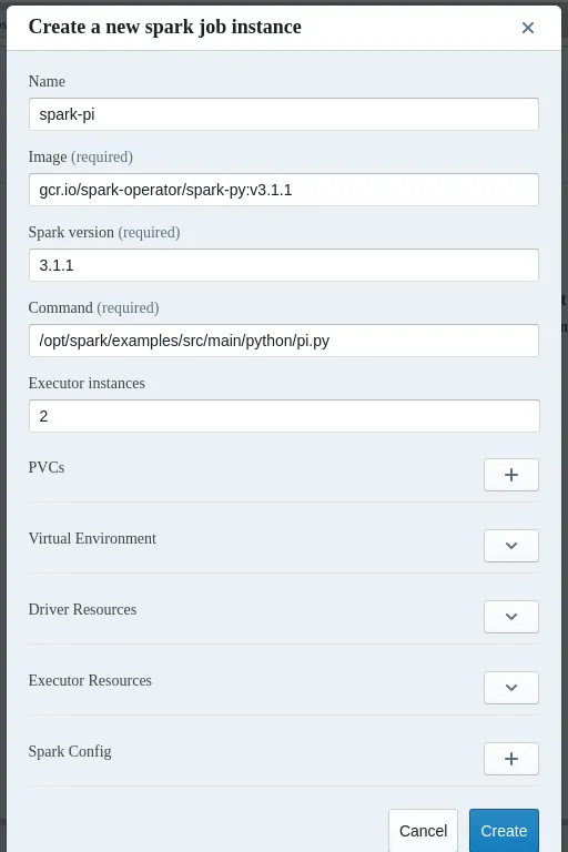 Jupyter Kubernetes Operators Manager: Spark creation