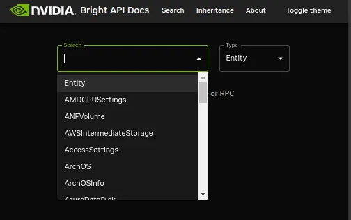 Search page for API documentation