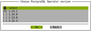 Postgres operator version selection screen