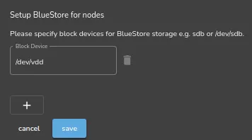 Ceph Wizard Installation: Ceph Block Devices Selection Screen