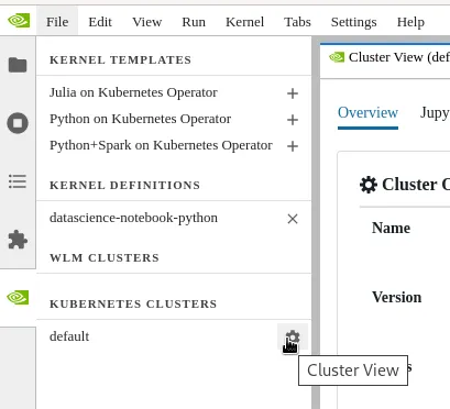 Jupyter Kubernetes Operators Manager: Kubernetes cluster list and selection