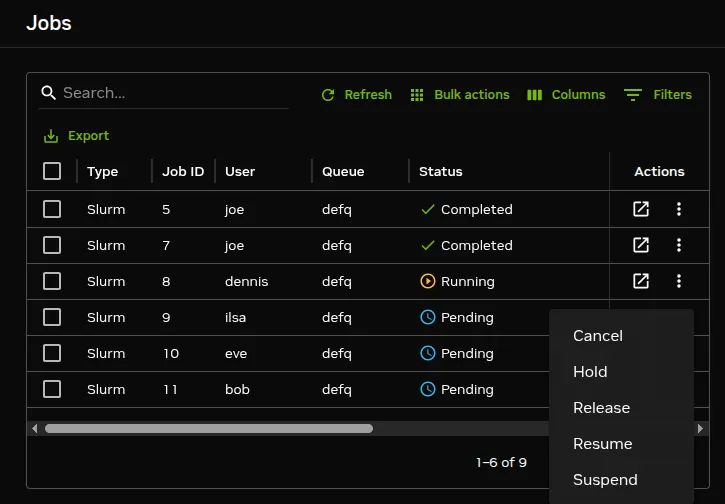 Workload manager job management window