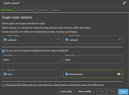 Ceph Wizard Installation: General Cluster Settings