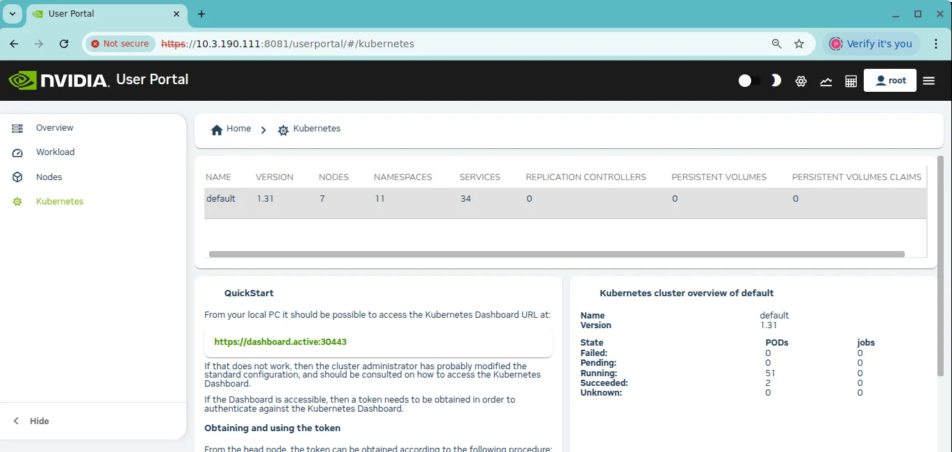 User Portal: Kubernetes Page