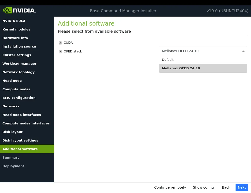 Additional software screen
