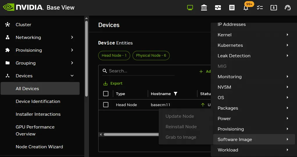 Actions button, accessing the power operations