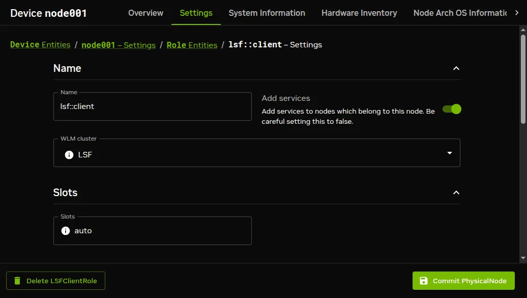 Base View access to LSF configuration options using roles window options