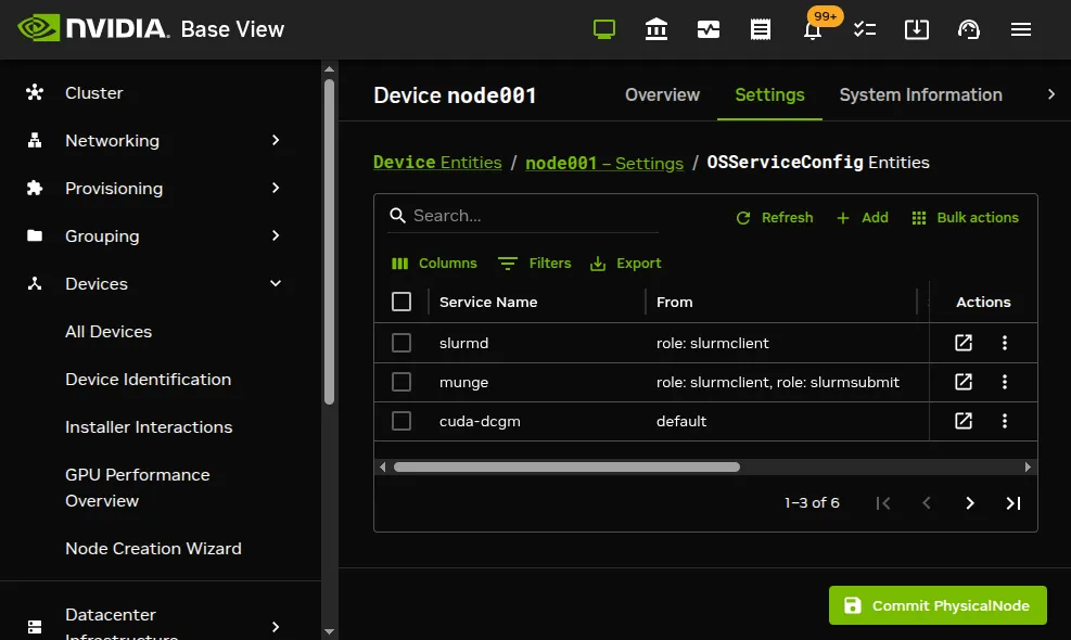 Services seen on regular node in Base View