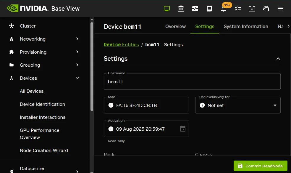 Head Node Settings