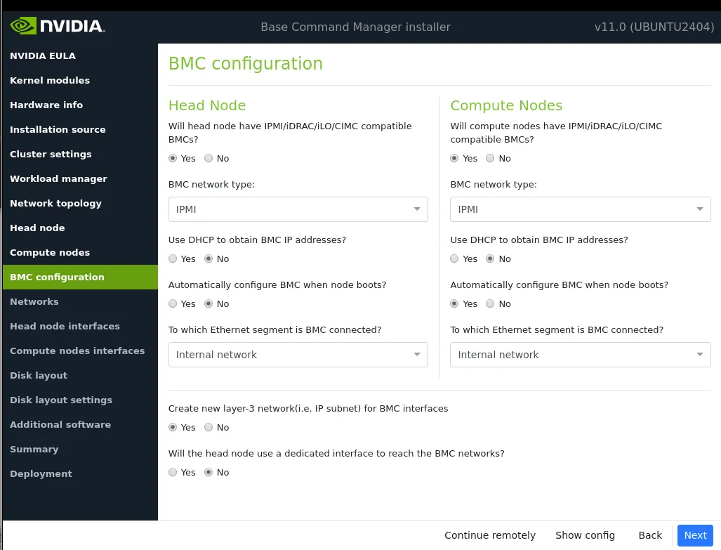 BMC configuration