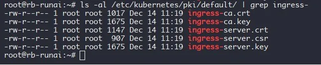 The certificate files on the active head node.