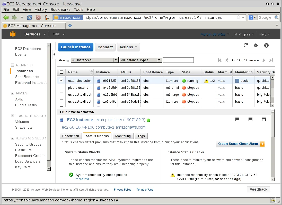 Reachability Status For An EC2 Instance