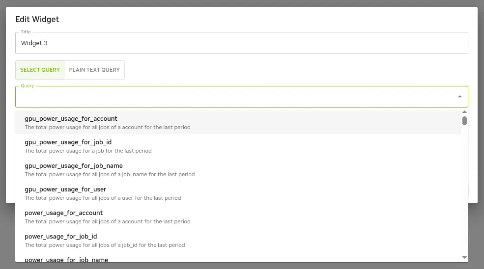 Job accounting: query selection for widget