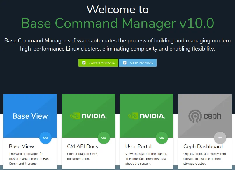 Head node hostname or IP address landing page at https://<host name or IP address>