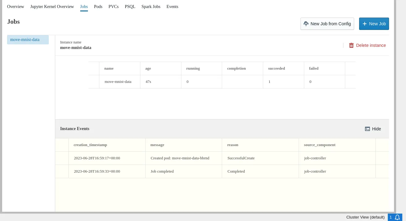 Jupyter Kubernetes Operators Manager: Data migration job for Spark example successfully finished