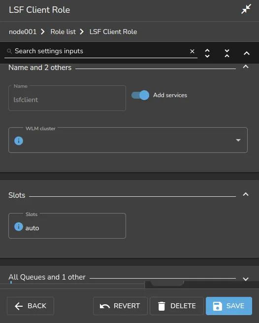 Base View access to LSF configuration options via roles window options