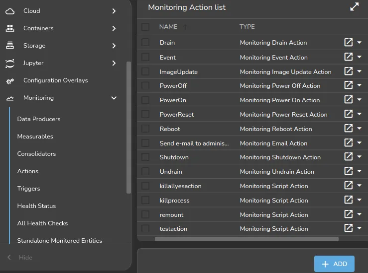 Base View Monitoring Configuration: Actions