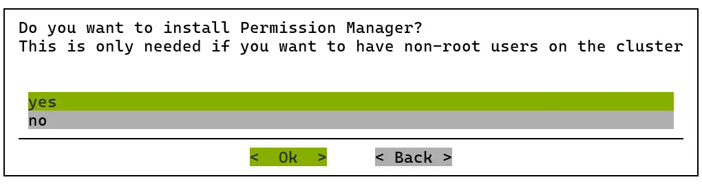Kubernetes setup TUI session: installing Kubernetes Permissions Manager