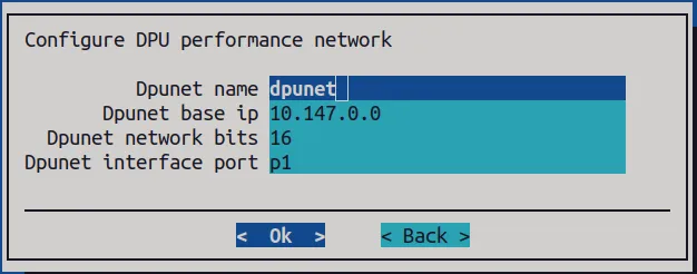 Configuration screen for the DPU network