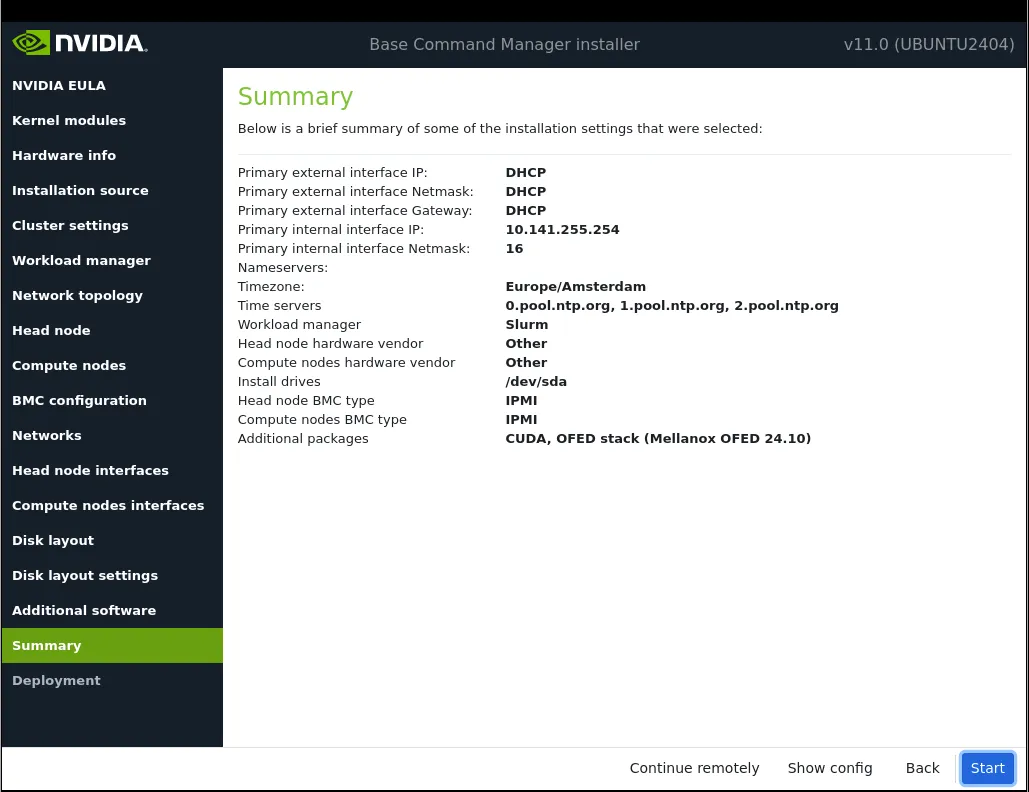 Summary of Installation Settings